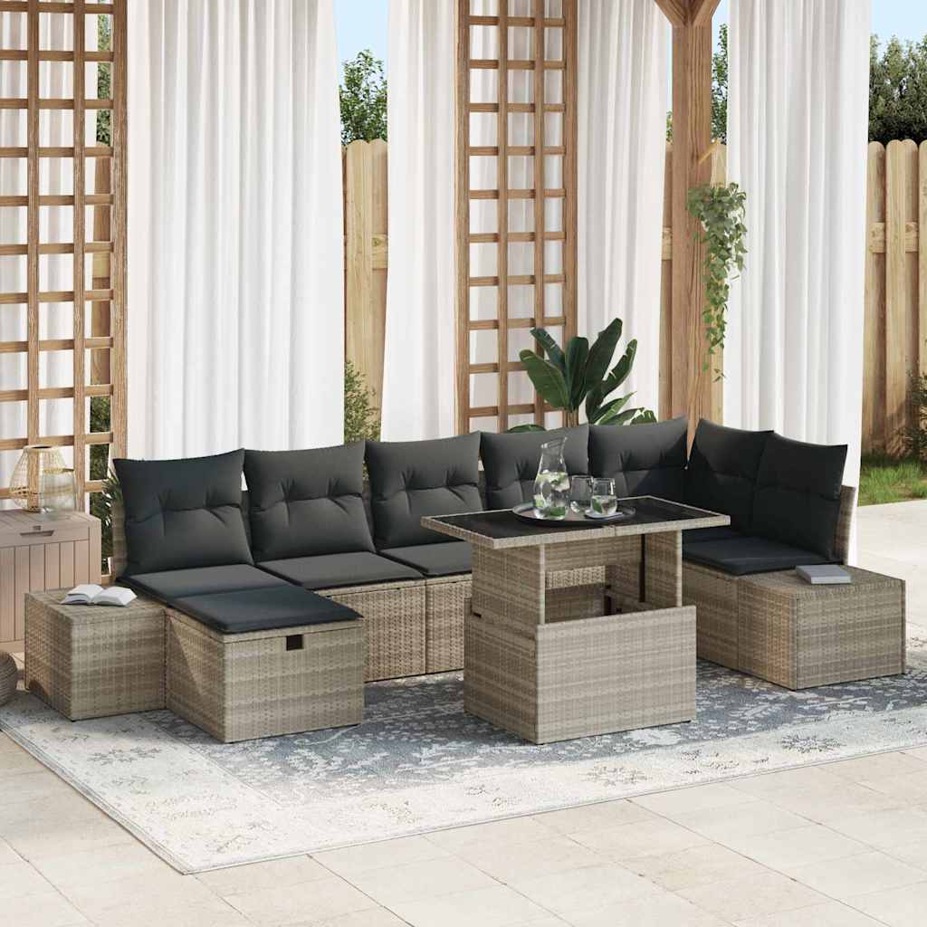 vidaXL Tuin Sofa Set in hoogte verstelbaar 8 pcs Zwart poly rattan