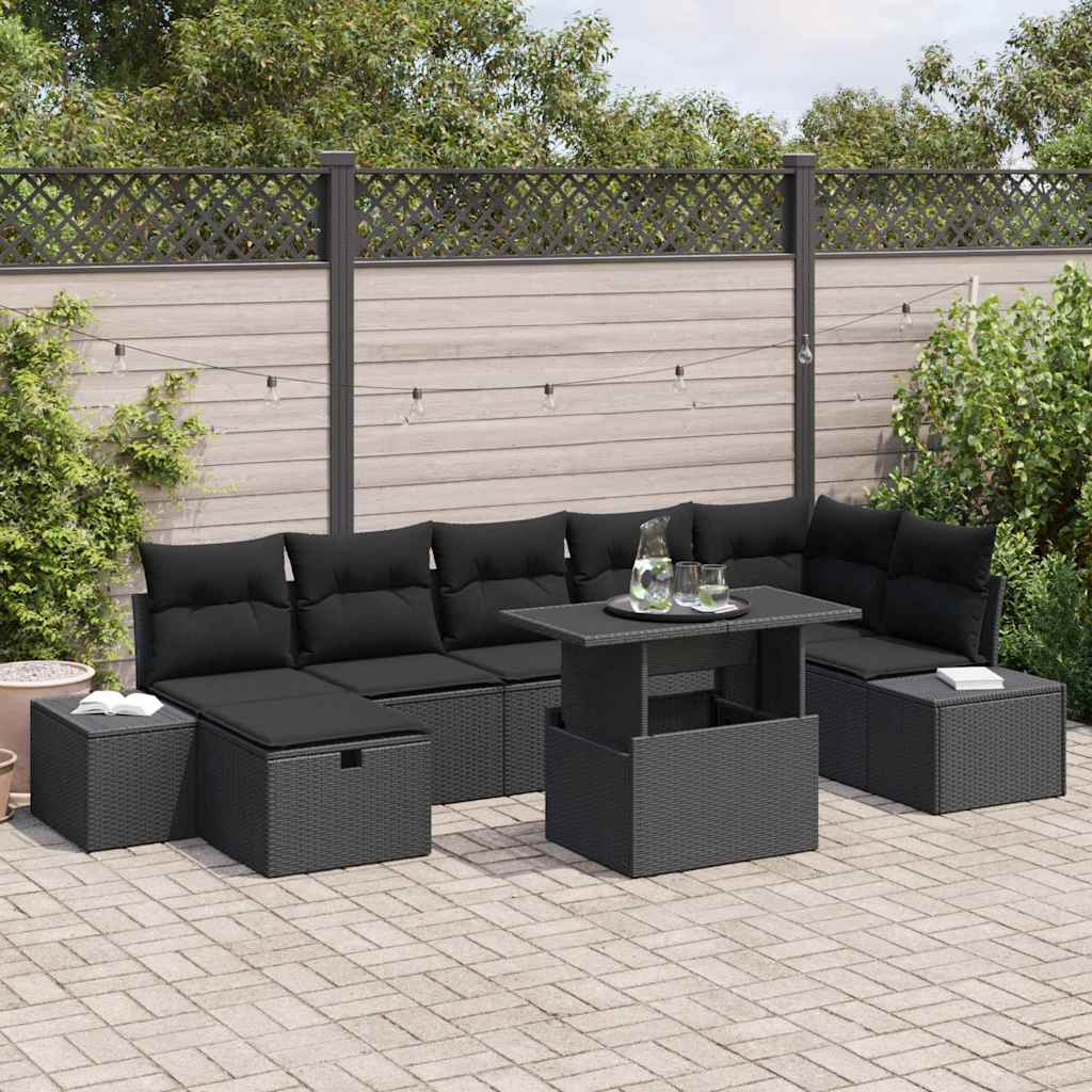 vidaXL Tuin Sofa Set in hoogte verstelbaar 8 pcs Zwart poly rattan