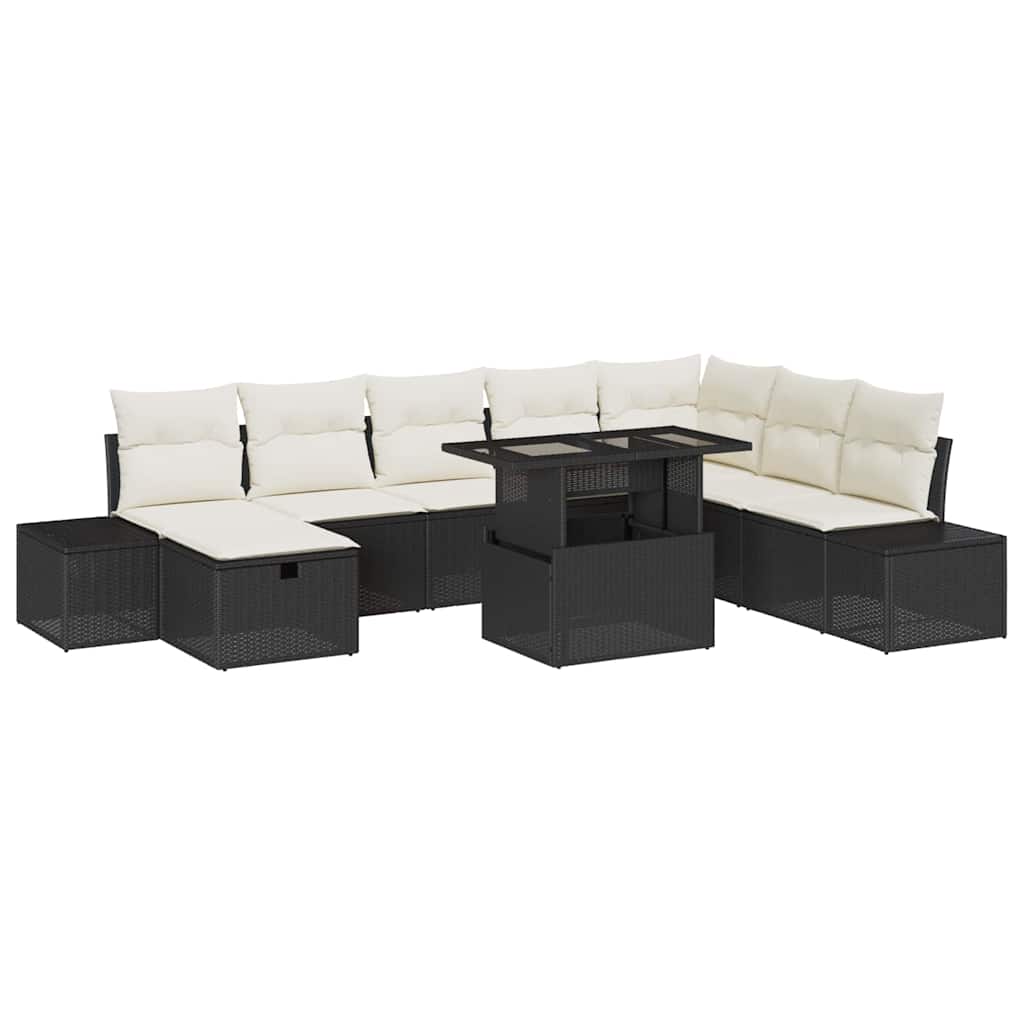 vidaXL Tuin Sofa Set in hoogte verstelbaar 9 pcs Zwart poly rattan