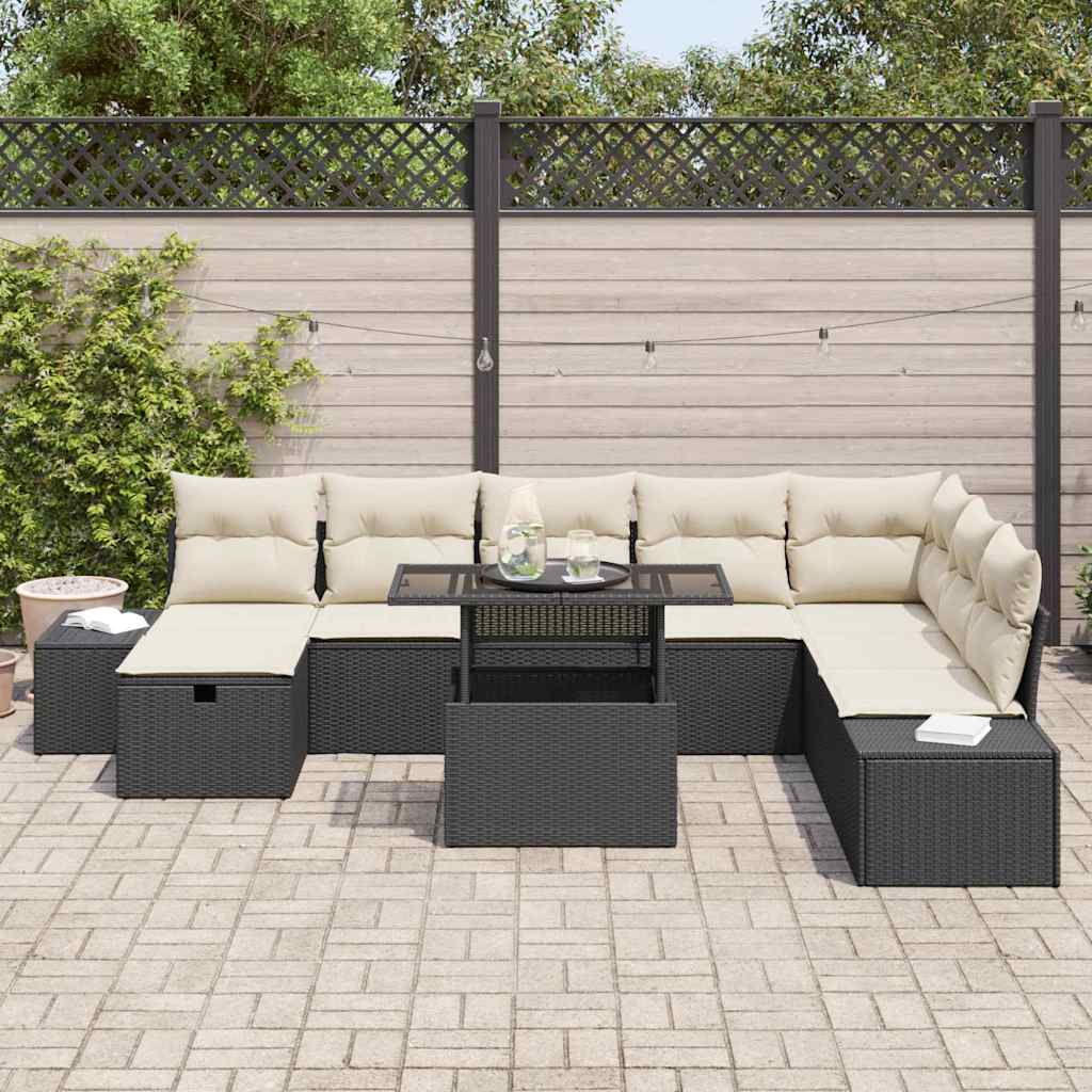 vidaXL Tuin Sofa Set in hoogte verstelbaar 9 pcs Zwart poly rattan