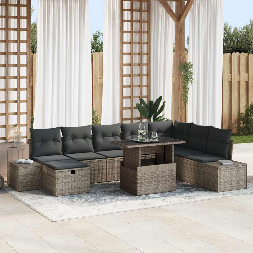vidaXL Tuin Sofa Set in hoogte verstelbaar 9 pcs Zwart poly rattan