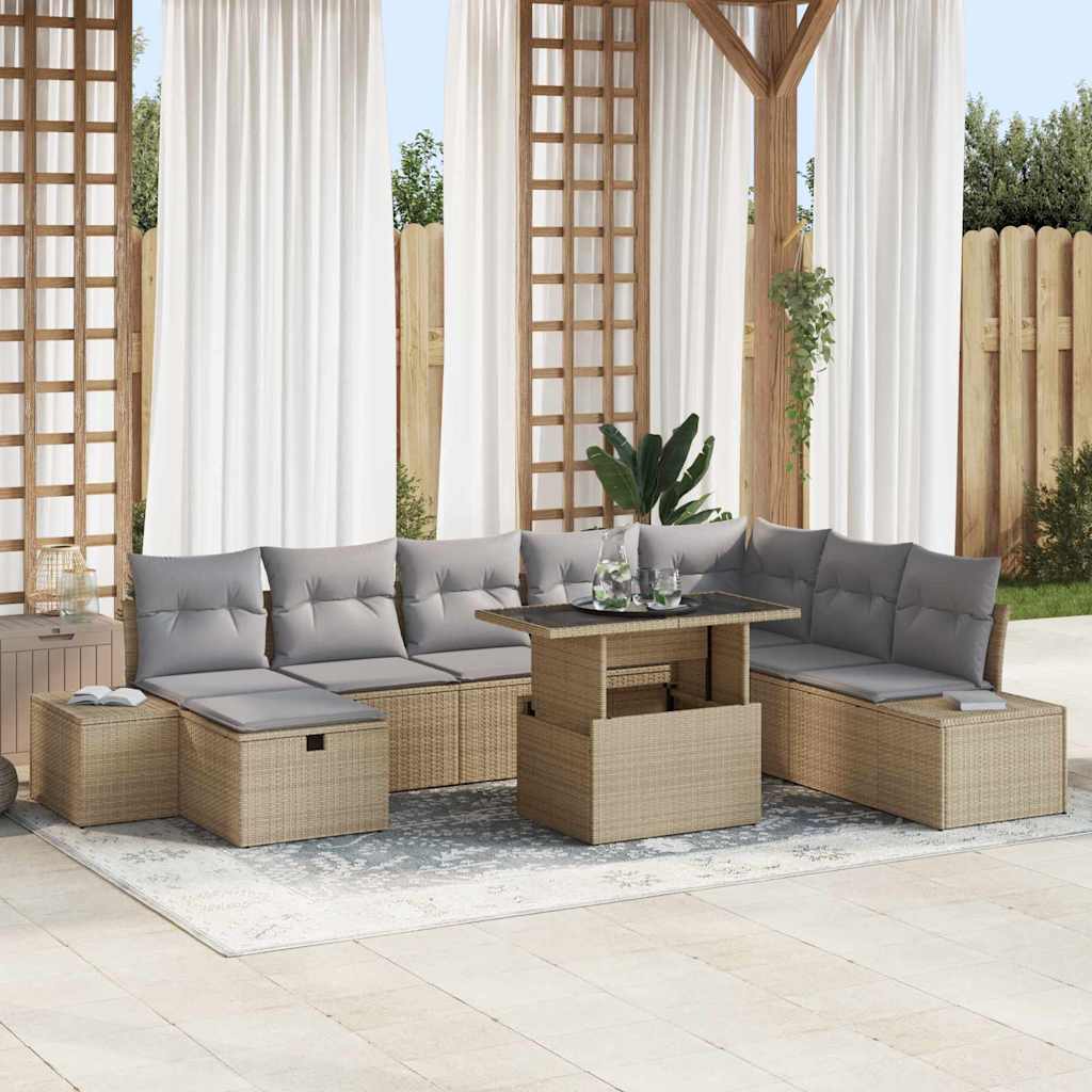 vidaXL Tuin Sofa Set in hoogte verstelbaar 9 pcs Zwart poly rattan