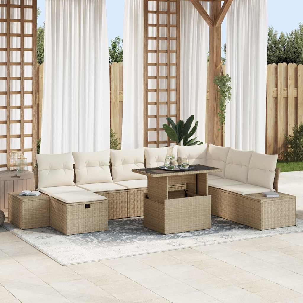 vidaXL Tuin Sofa Set in hoogte verstelbaar 9 pcs Zwart poly rattan