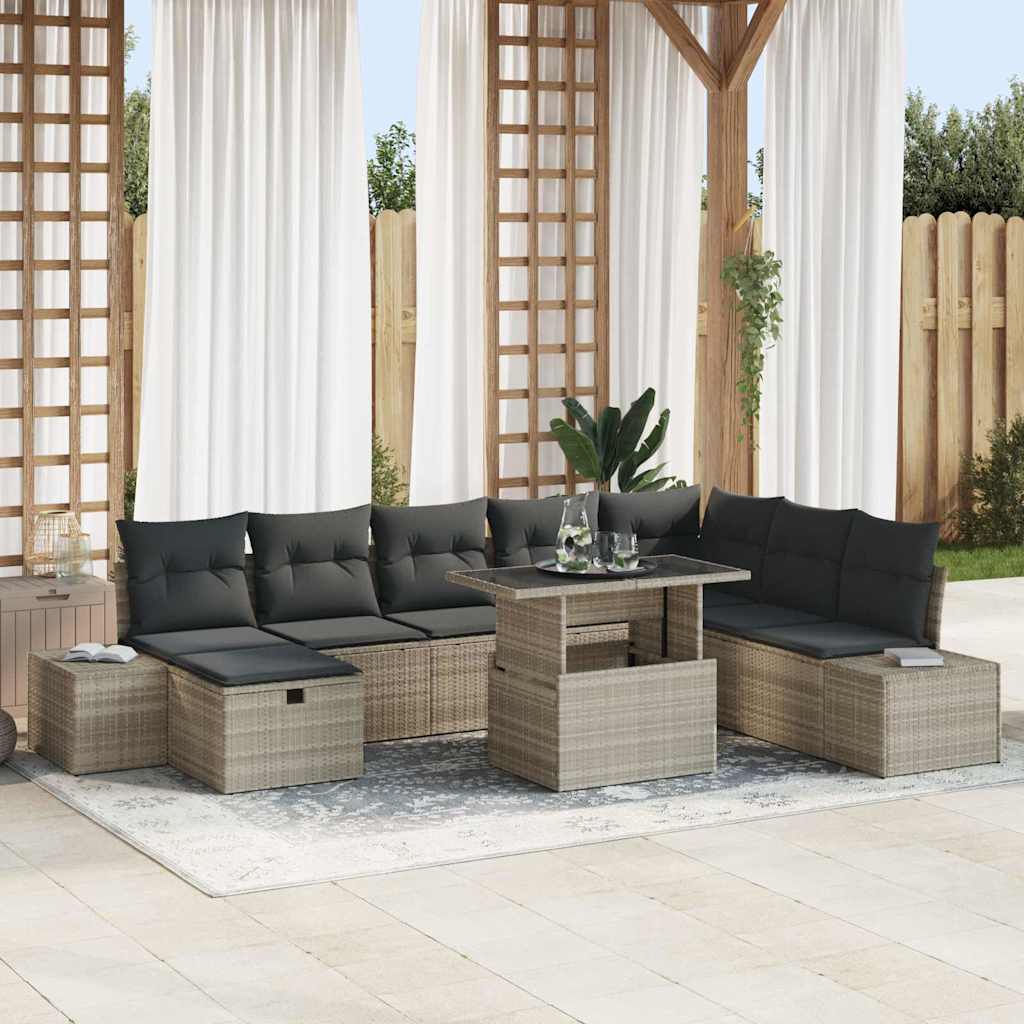 vidaXL Tuin Sofa Set in hoogte verstelbaar 9 pcs Zwart poly rattan