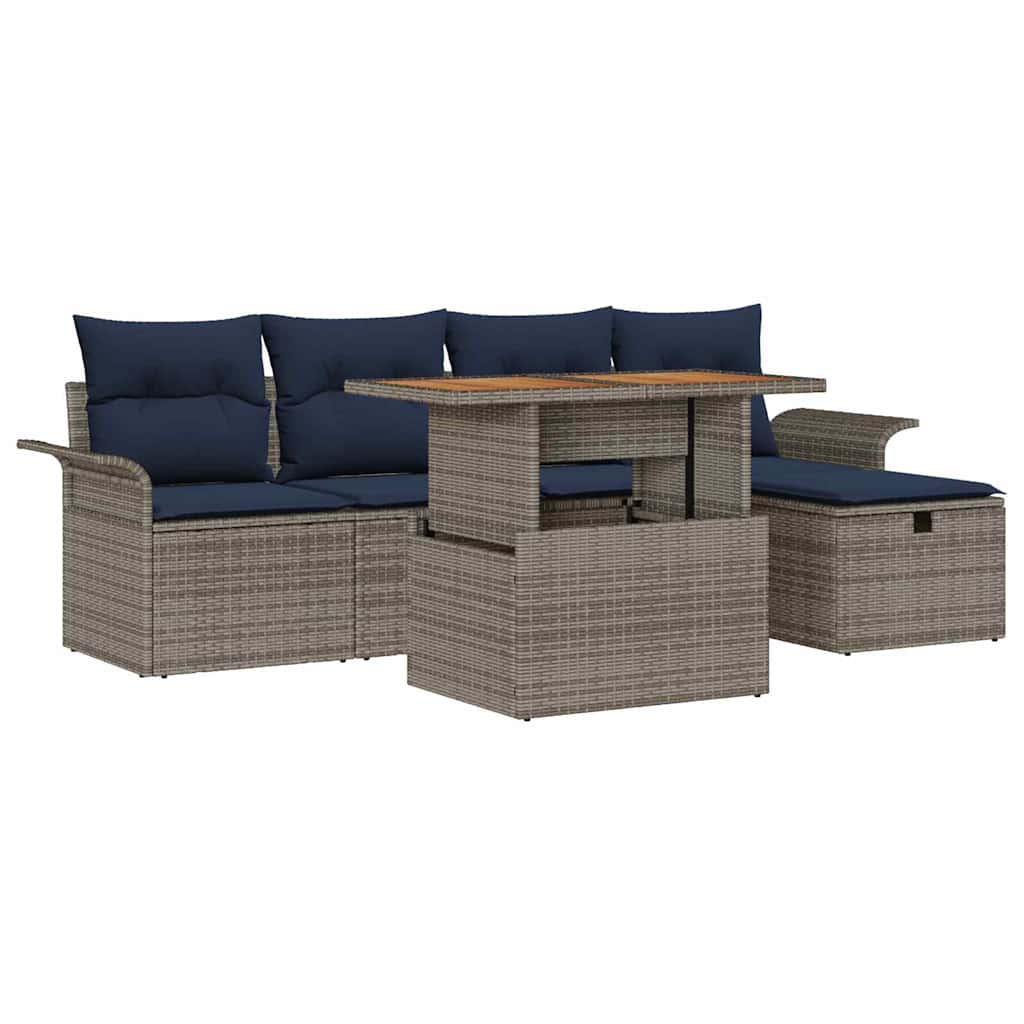 vidaXL Tuin Sofa Set 6 pcs Grijs poly rattan