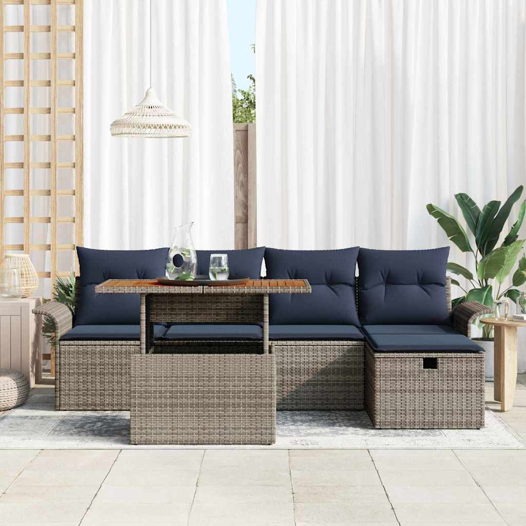 vidaXL Tuin Sofa Set 6 pcs Grijs poly rattan