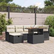 vidaXL 7-delige tuinset met kussens zwart poly rattan