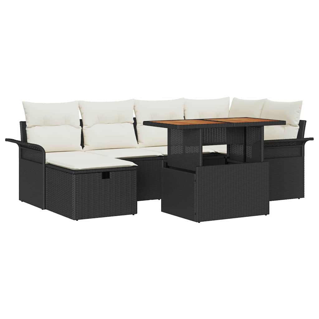 vidaXL 7-delige tuinset met kussens zwart poly rattan