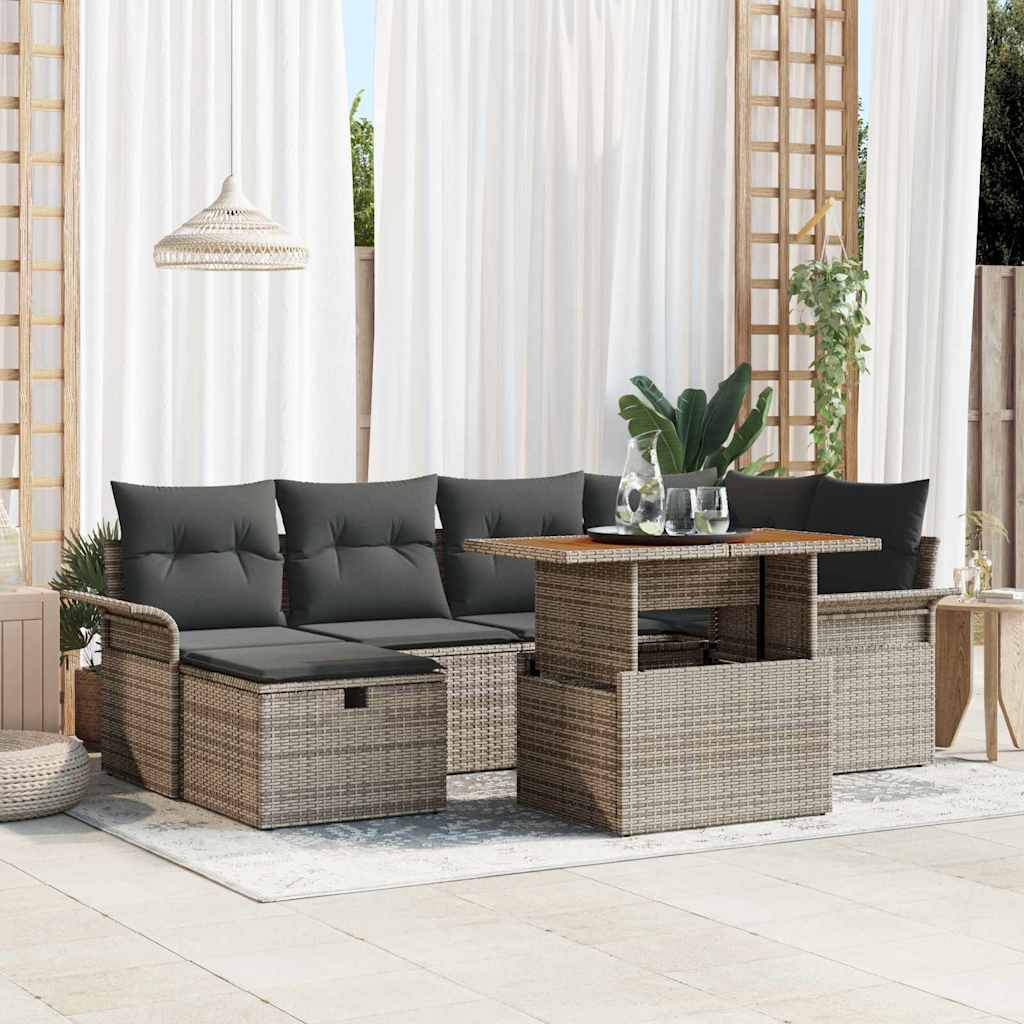 vidaXL 7-delige tuinset met kussens zwart poly rattan
