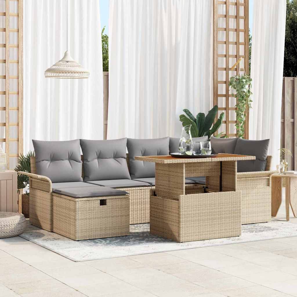 vidaXL 7-delige tuinset met kussens zwart poly rattan