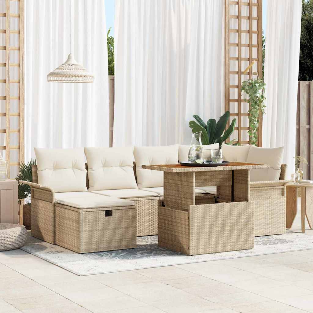 vidaXL 7-delige tuinset met kussens zwart poly rattan
