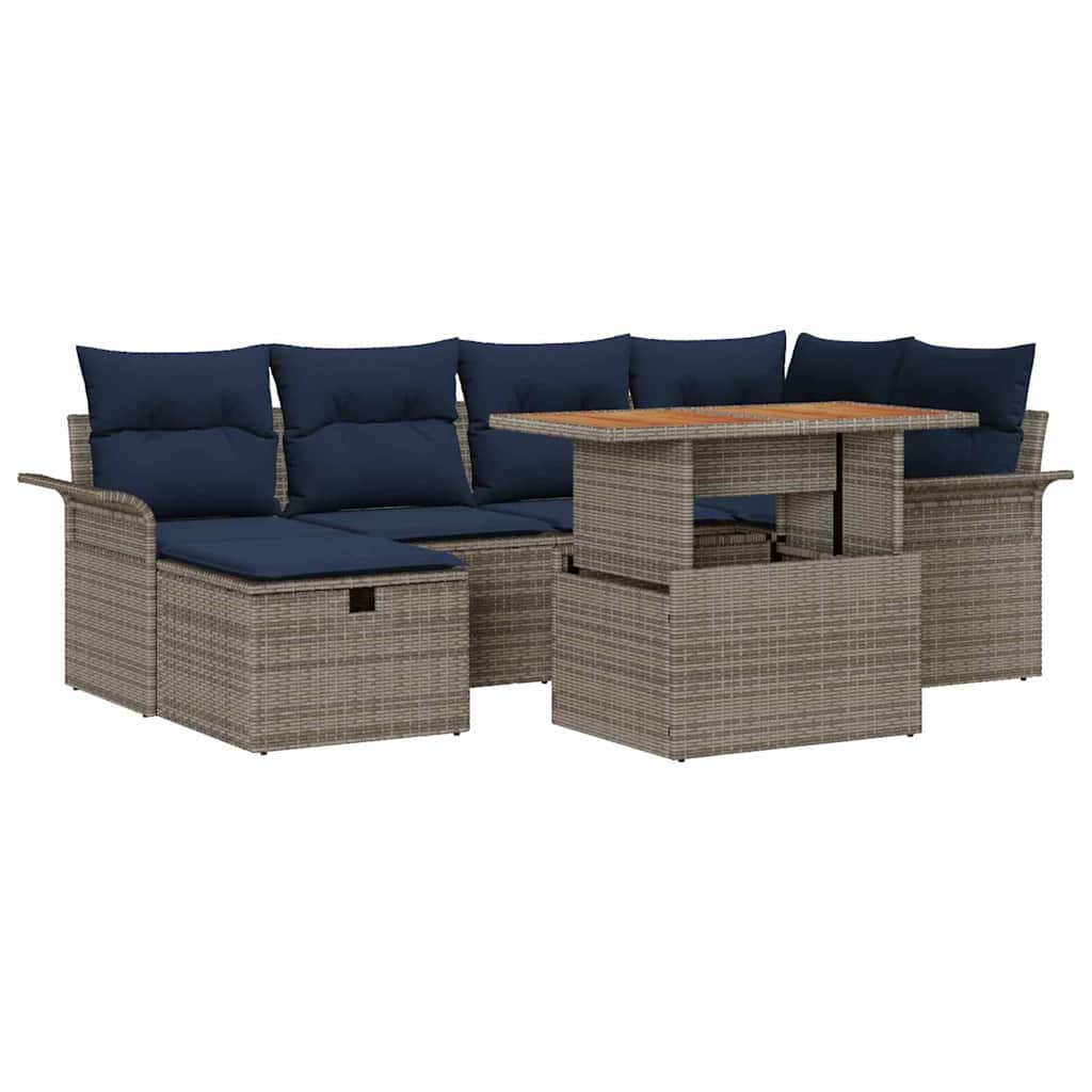vidaXL Tuin Sofa Set 7 pcs Grijs poly rattan