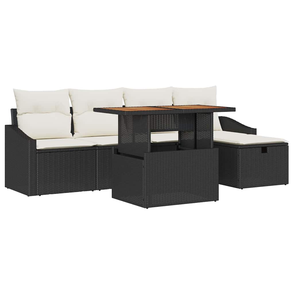 vidaXL 6-delige tuinsofa set met kussens in zwart poly riet