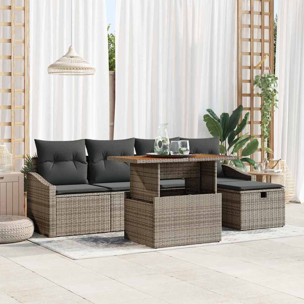 vidaXL 6-delige tuinsofa set met kussens in zwart poly riet