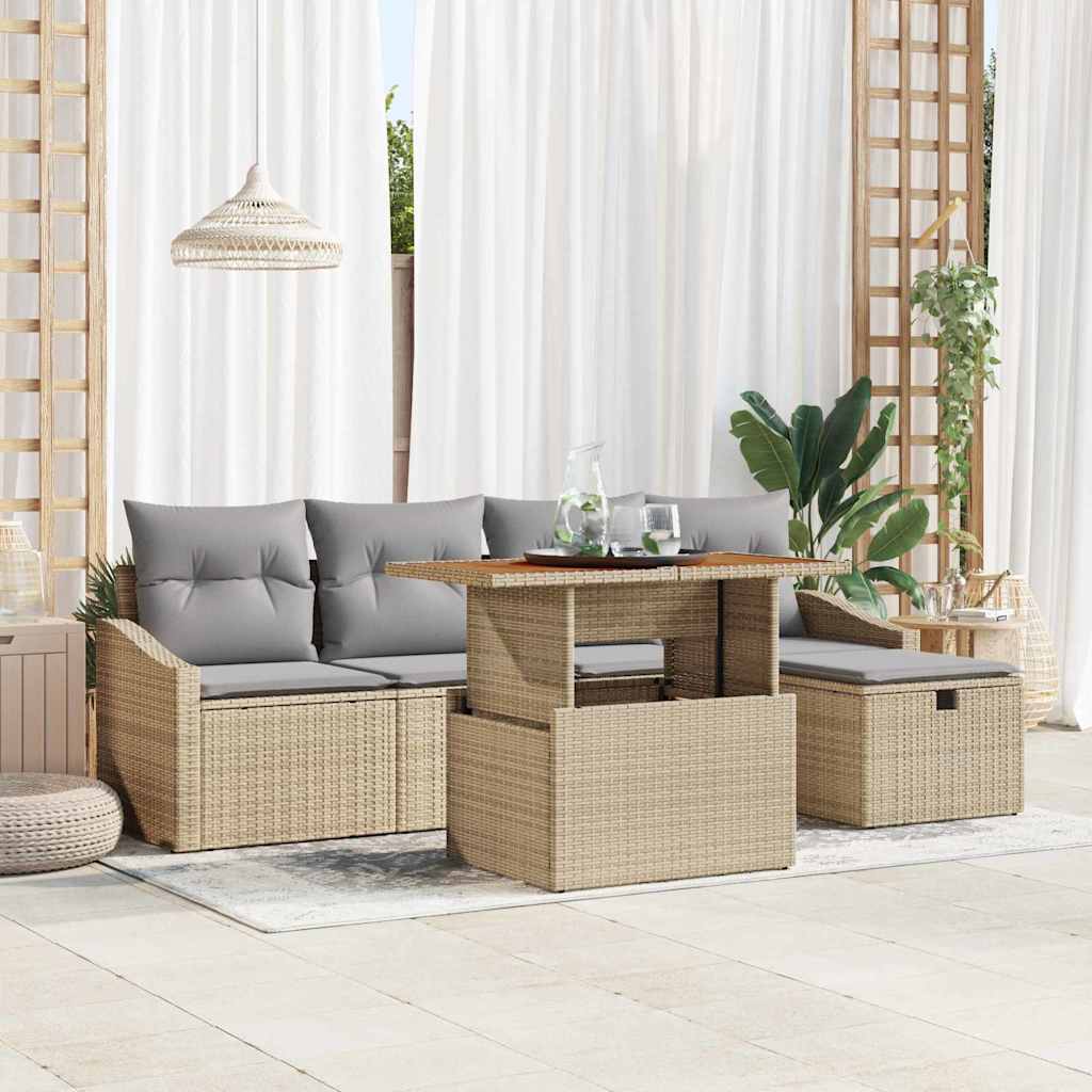 vidaXL 6-delige tuinsofa set met kussens in zwart poly riet