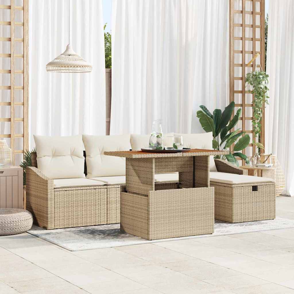vidaXL 6-delige tuinsofa set met kussens in zwart poly riet