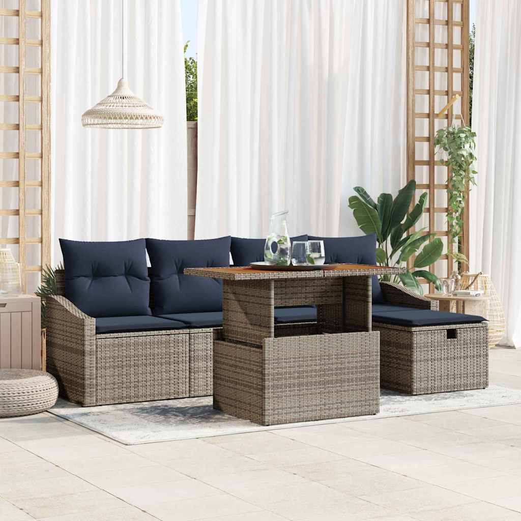 vidaXL 6-delige tuinsofa set met kussens in zwart poly riet