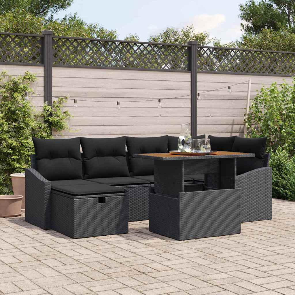 vidaXL Tuin Sofa Set 7 pcs Zwart poly rattan