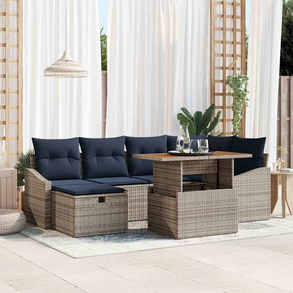 vidaXL Tuin Sofa Set 7 pcs Grijs poly rattan