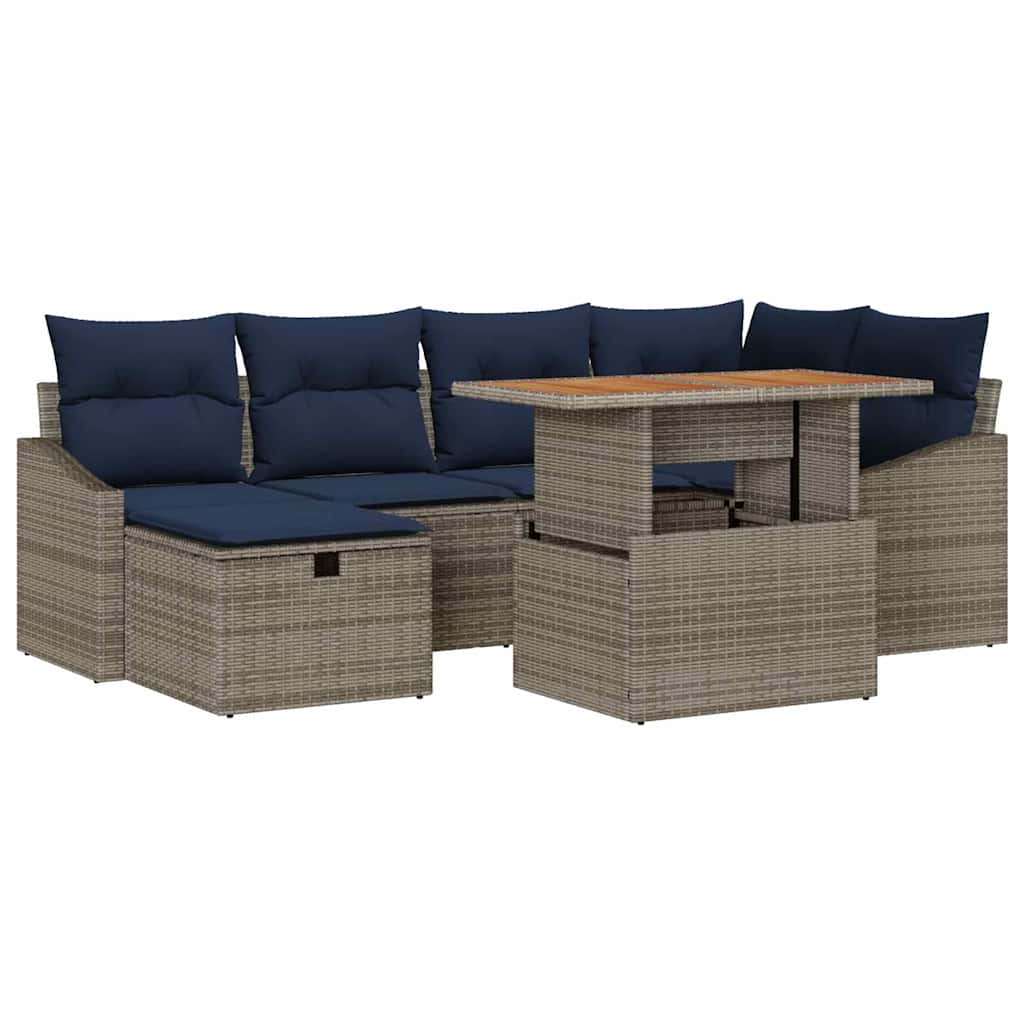 vidaXL Tuin Sofa Set 7 pcs Grijs poly rattan