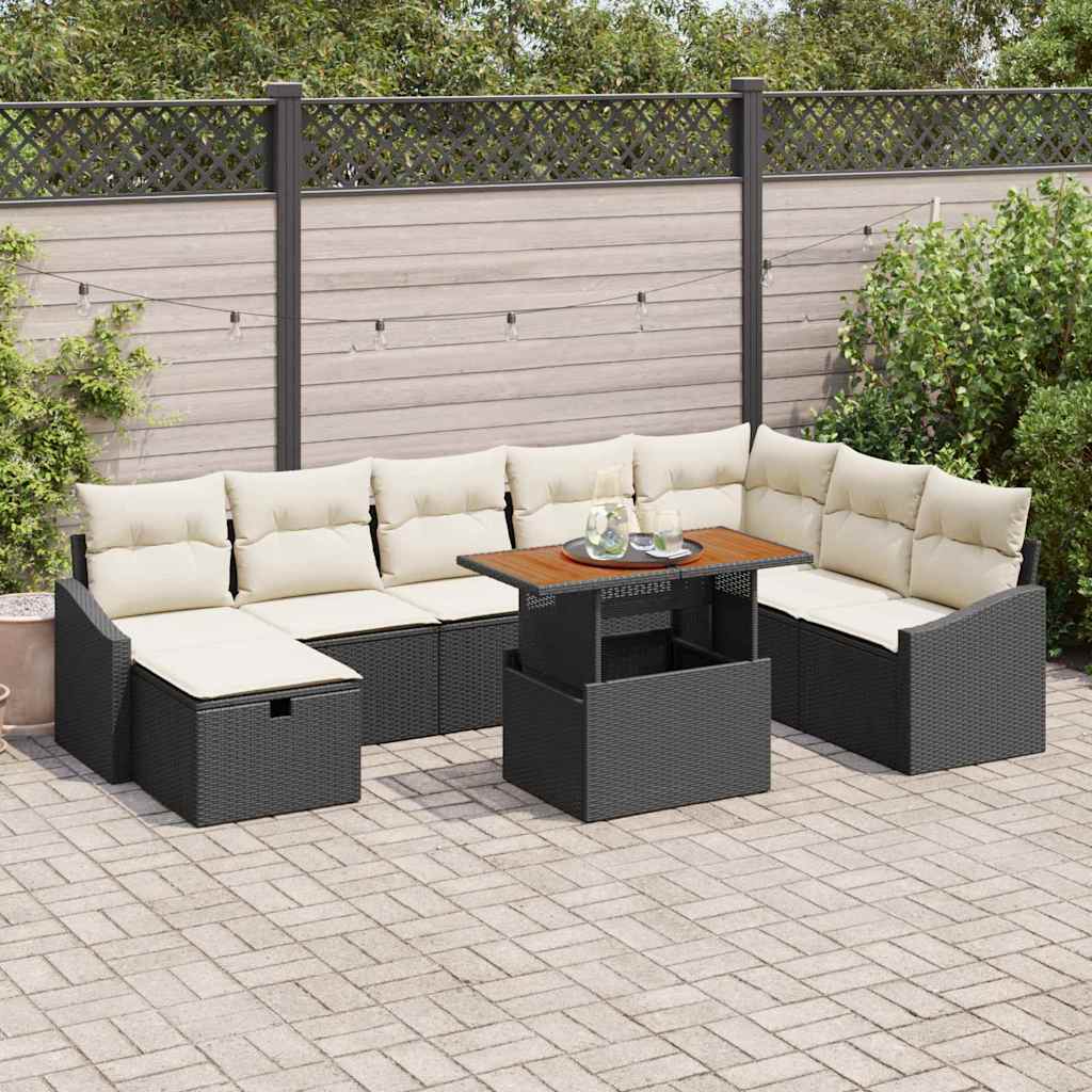 vidaXL Tuin Sofa Set in hoogte verstelbaar 9 pcs Zwart poly rattan