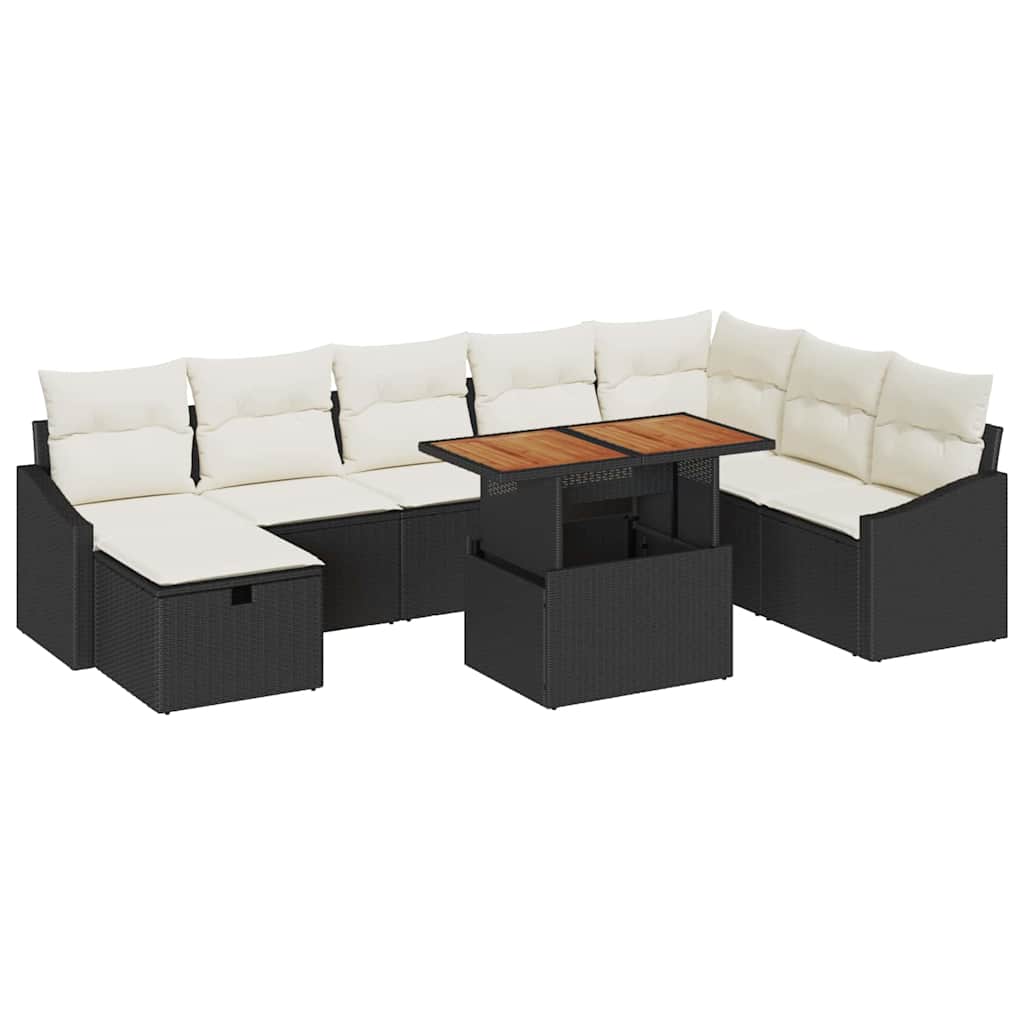 vidaXL Tuin Sofa Set in hoogte verstelbaar 9 pcs Zwart poly rattan
