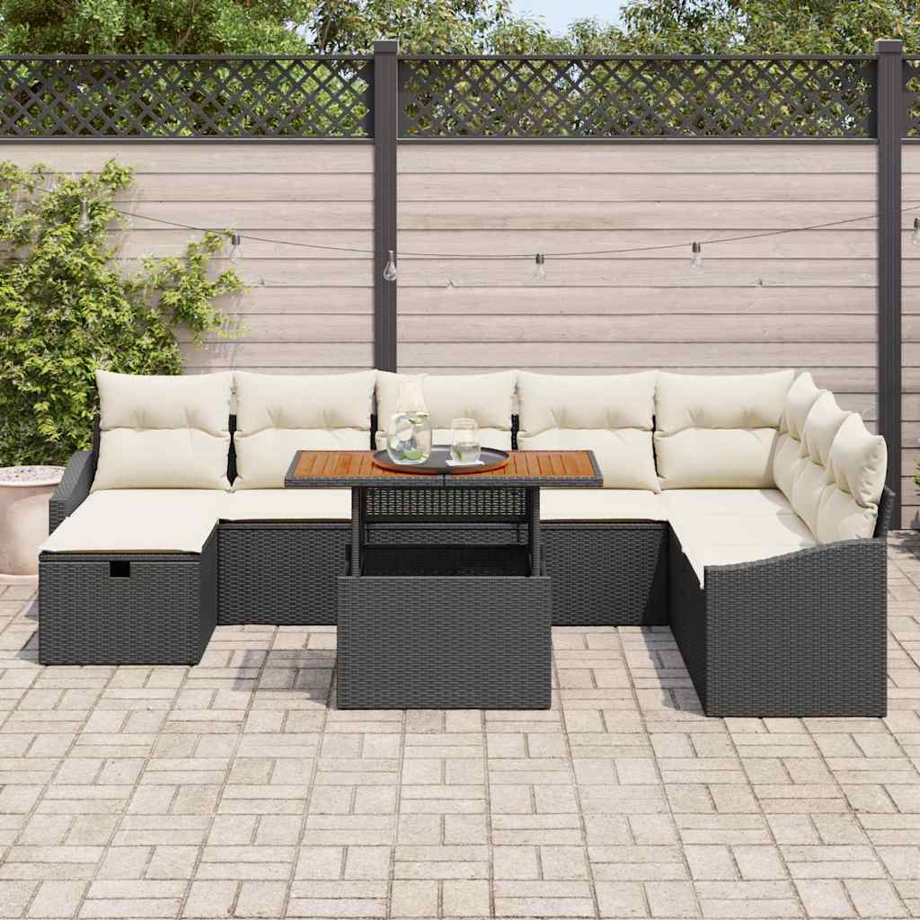 vidaXL Tuin Sofa Set in hoogte verstelbaar 9 pcs Zwart poly rattan
