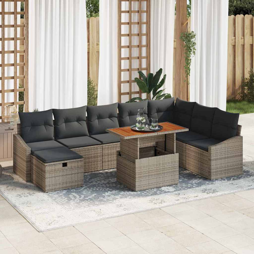 vidaXL Tuin Sofa Set in hoogte verstelbaar 9 pcs Zwart poly rattan