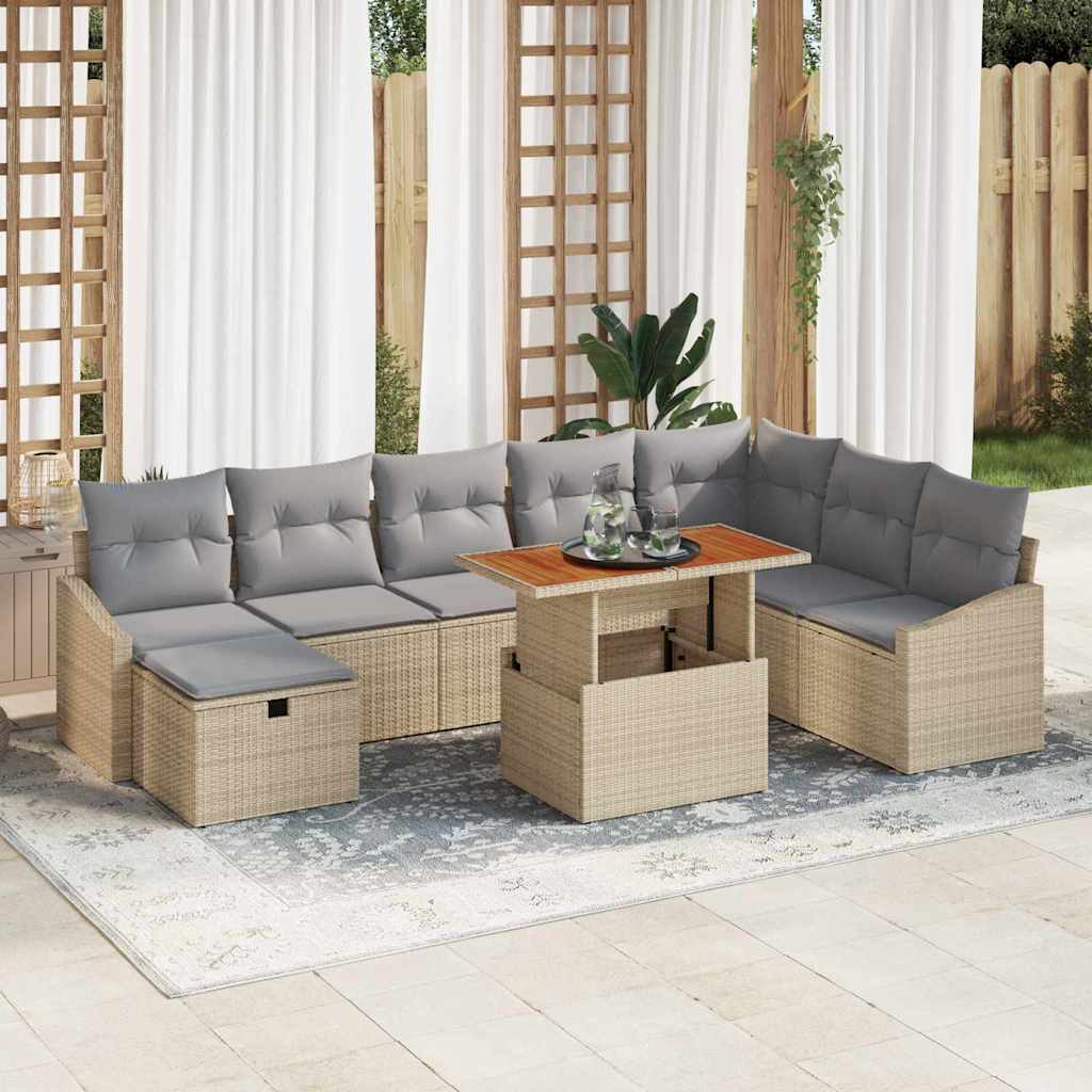 vidaXL Tuin Sofa Set in hoogte verstelbaar 9 pcs Zwart poly rattan