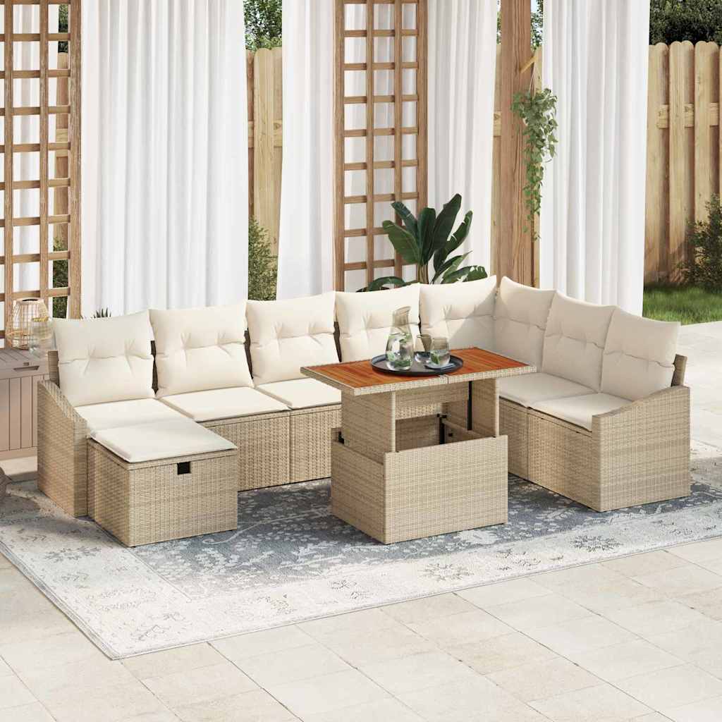 vidaXL Tuin Sofa Set in hoogte verstelbaar 9 pcs Zwart poly rattan