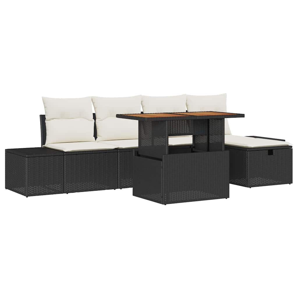vidaXL Tuin Sofa Set in hoogte verstelbaar 6 pcs Zwart poly rattan
