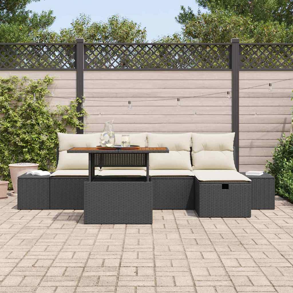 vidaXL Tuin Sofa Set in hoogte verstelbaar 6 pcs Zwart poly rattan