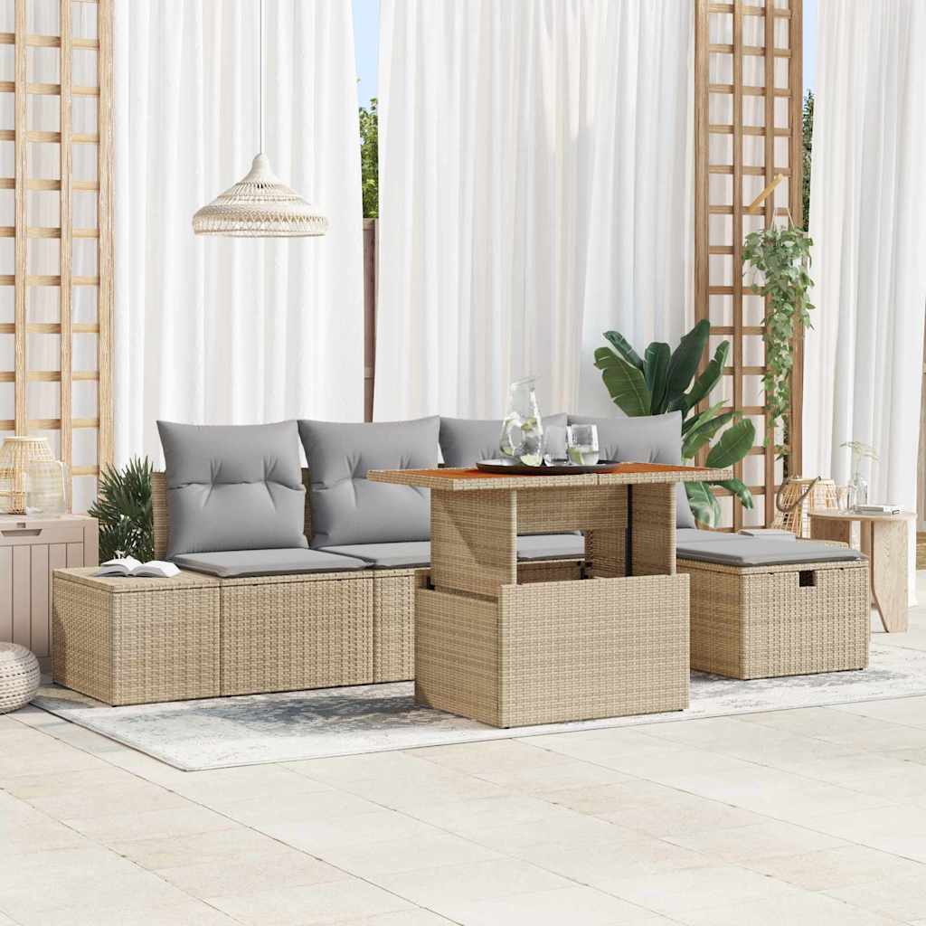 vidaXL Tuin Sofa Set in hoogte verstelbaar 6 pcs Zwart poly rattan