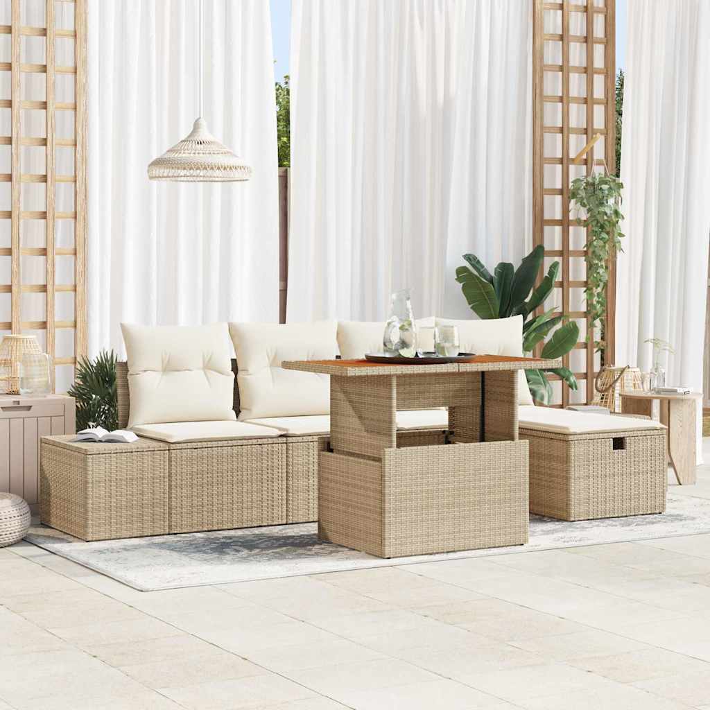 vidaXL Tuin Sofa Set in hoogte verstelbaar 6 pcs Zwart poly rattan