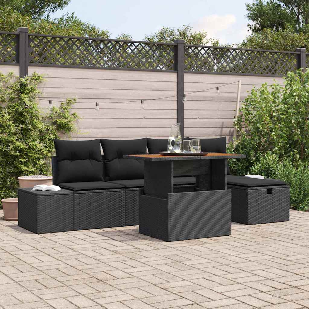 vidaXL Tuin Sofa Set in hoogte verstelbaar 6 pcs Zwart poly rattan