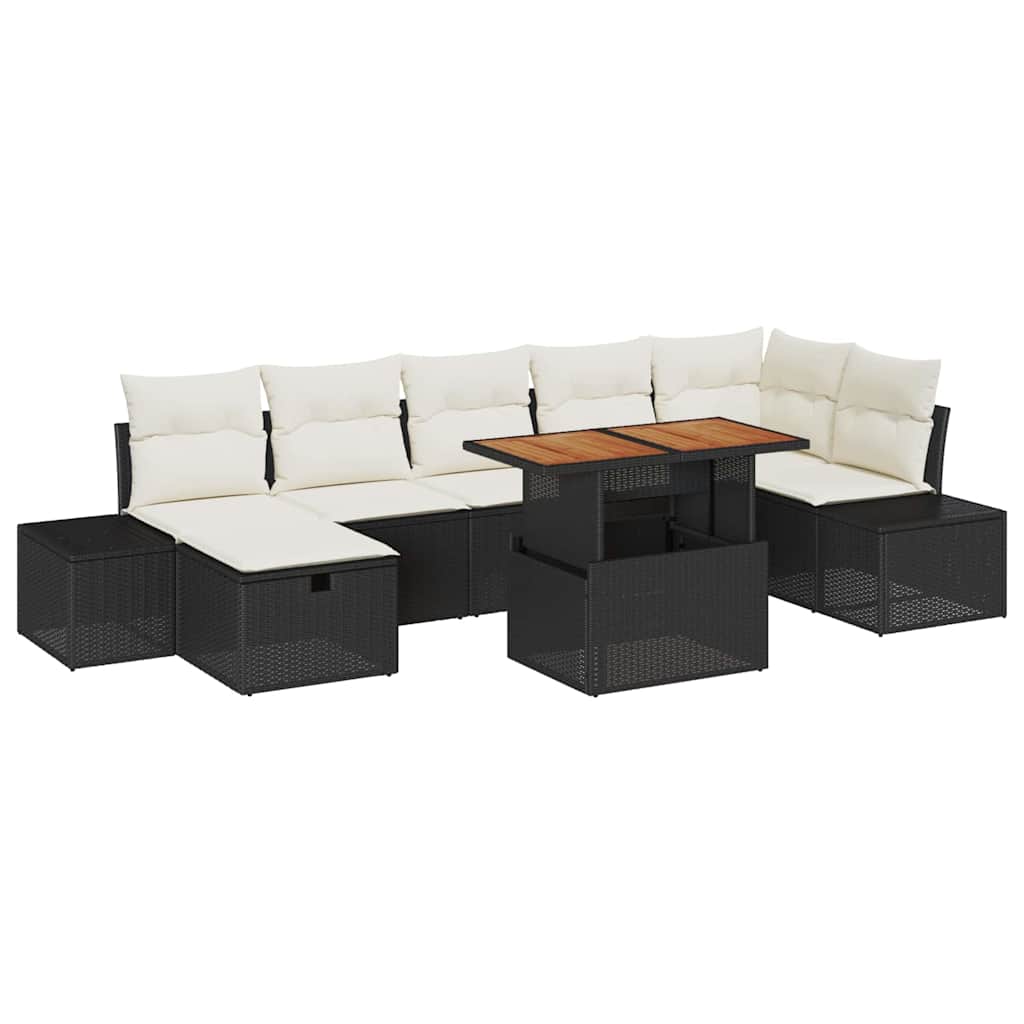 vidaXL 8-delige tuinset met kussens, zwarte poly rattan en acacia