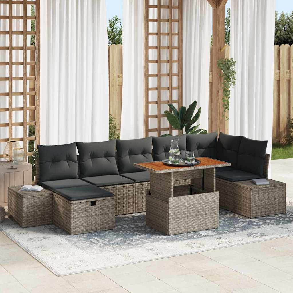 vidaXL 8-delige tuinset met kussens, zwarte poly rattan en acacia