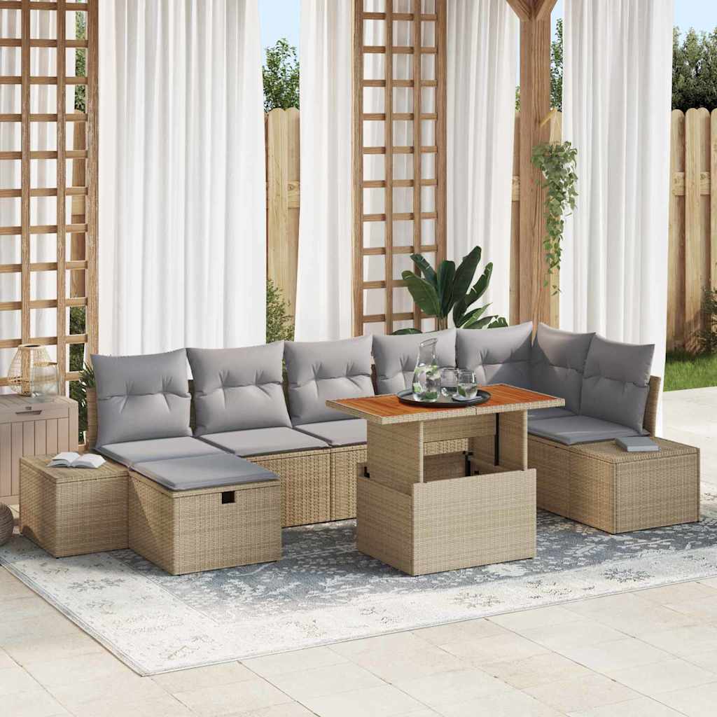 vidaXL 8-delige tuinset met kussens, zwarte poly rattan en acacia