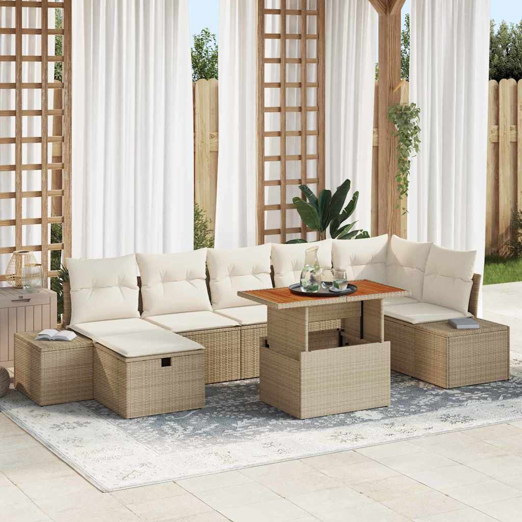 vidaXL 8-delige tuinset met kussens, zwarte poly rattan en acacia