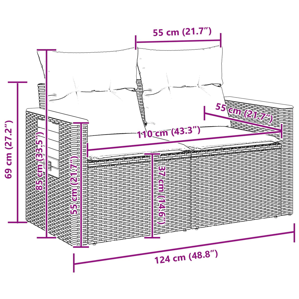 vidaXL Tuin Sofa Set met kussen 10 pcs Zwart Poly riet