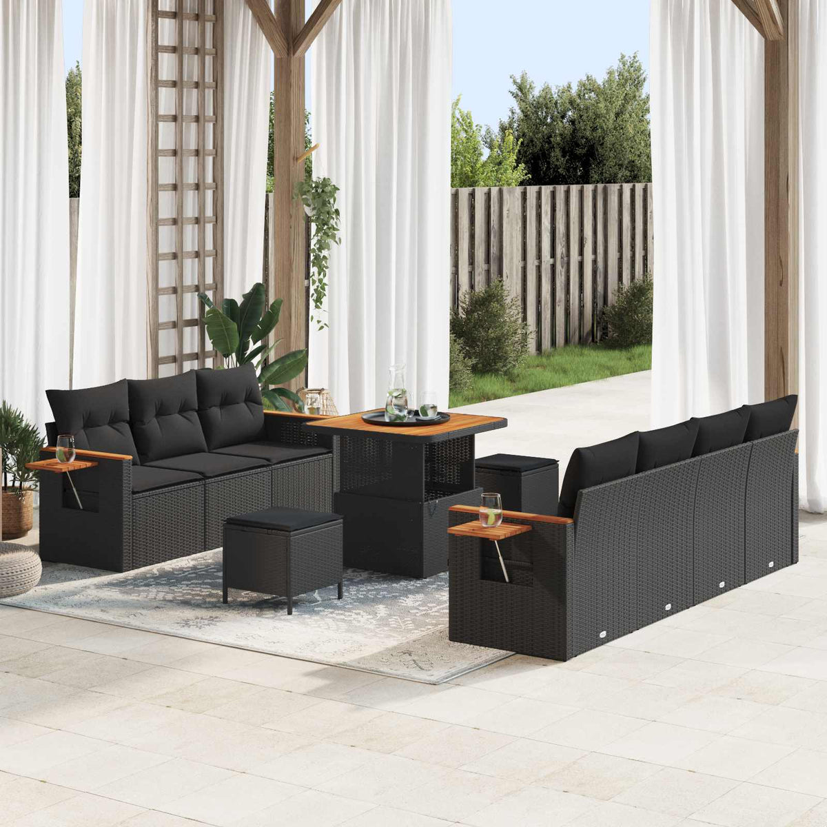 vidaXL Tuin Sofa Set met kussen 10 pcs Zwart Poly riet