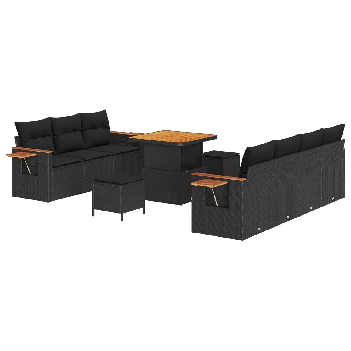 vidaXL Tuin Sofa Set met kussen 10 pcs Zwart Poly riet