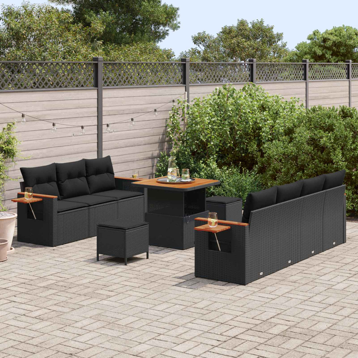 vidaXL Tuin Sofa Set met kussen 10 pcs Zwart Poly riet