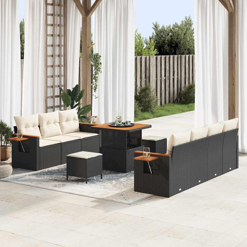 vidaXL Tuin Sofa Set met kussen 10 pcs Zwart Poly riet