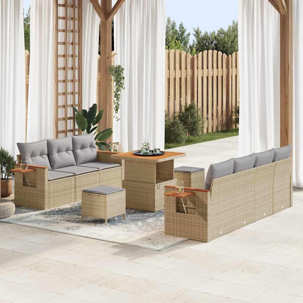 vidaXL Tuin Sofa Set met kussen 10 pcs Zwart Poly riet