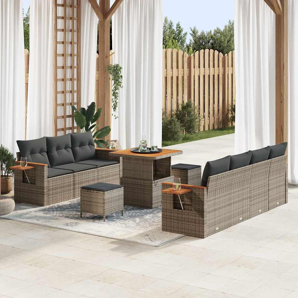 vidaXL Tuin Sofa Set met kussen 10 pcs Zwart Poly riet