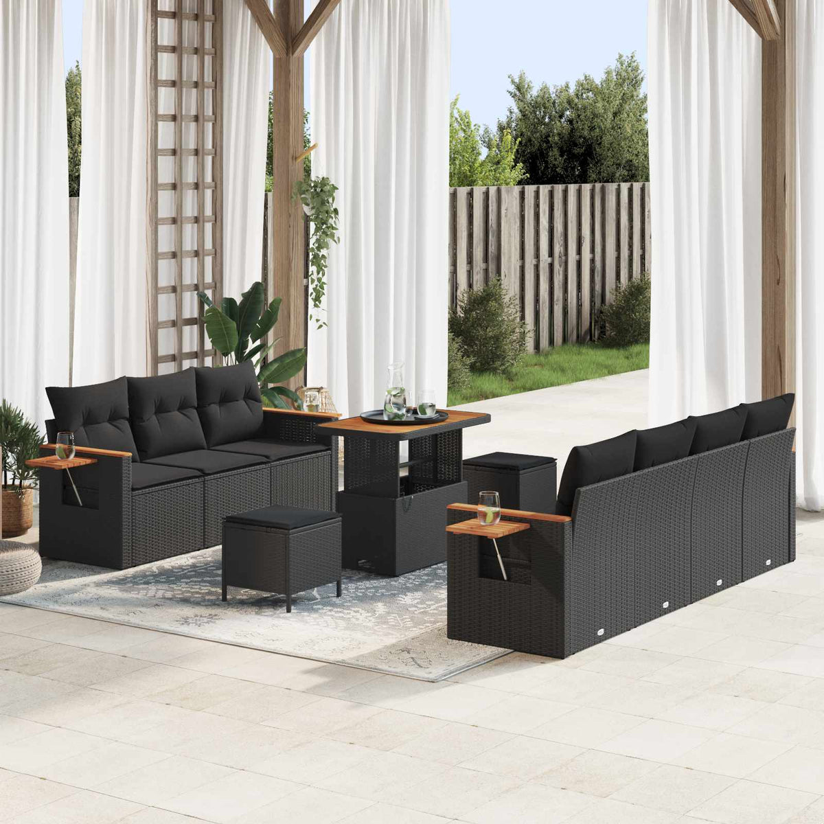vidaXL Tuin Sofa Set met kussen 10 pcs Zwart Poly riet