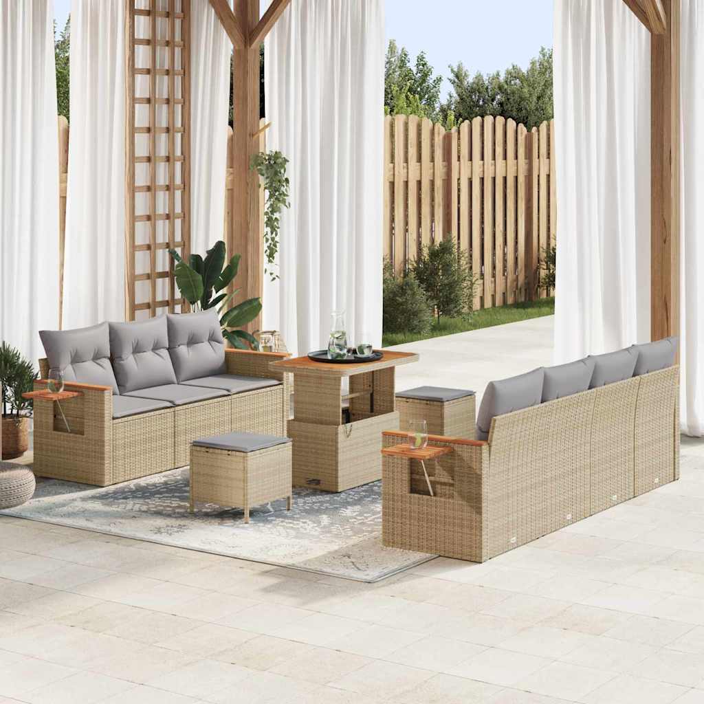 vidaXL Tuin Sofa Set met kussen 10 pcs Zwart Poly riet