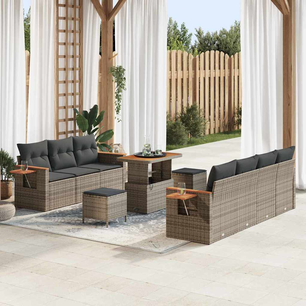 vidaXL Tuin Sofa Set met kussen 10 pcs Zwart Poly riet