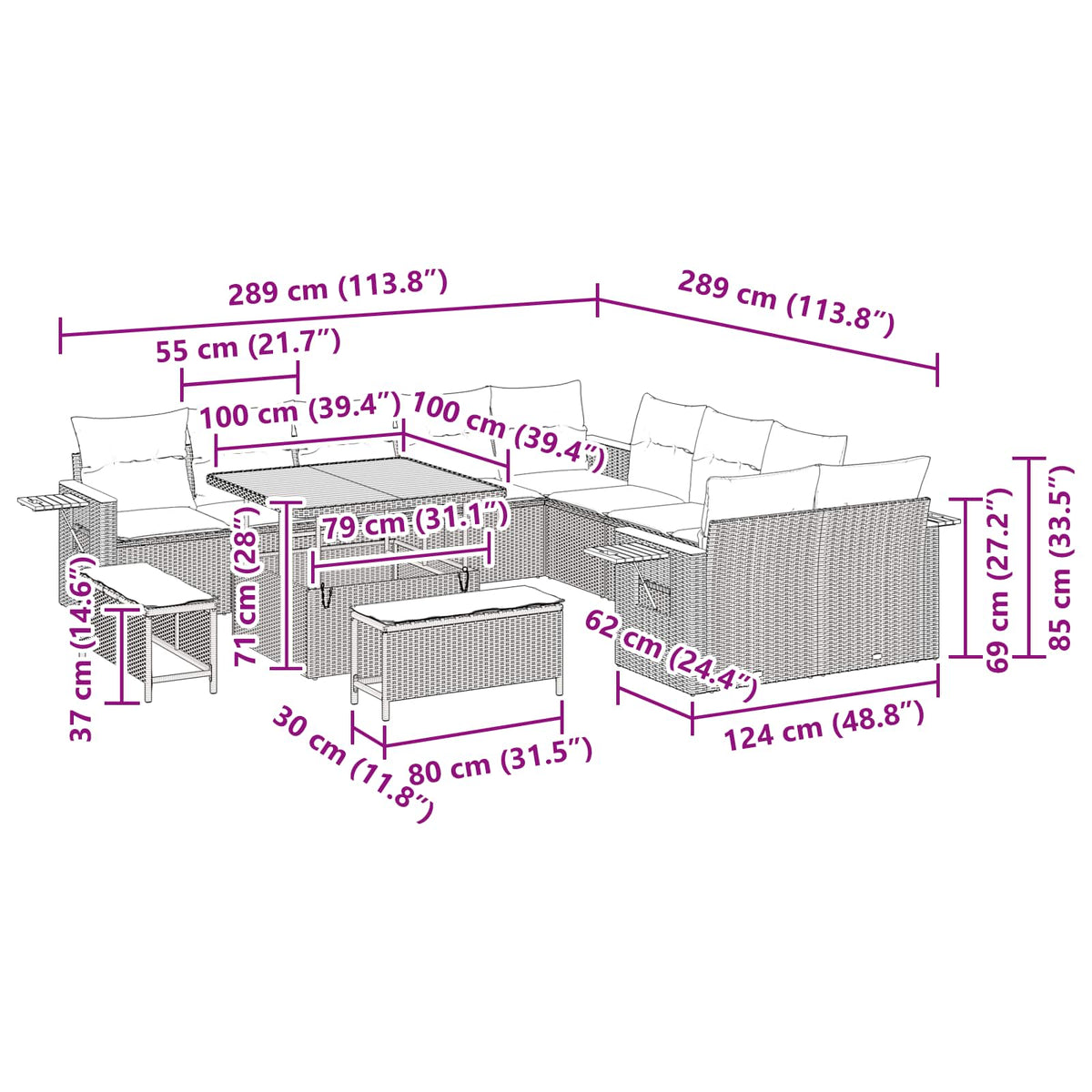vidaXL 13-delige Tuinset met Kussens Zwart Poly Rattan Acacia